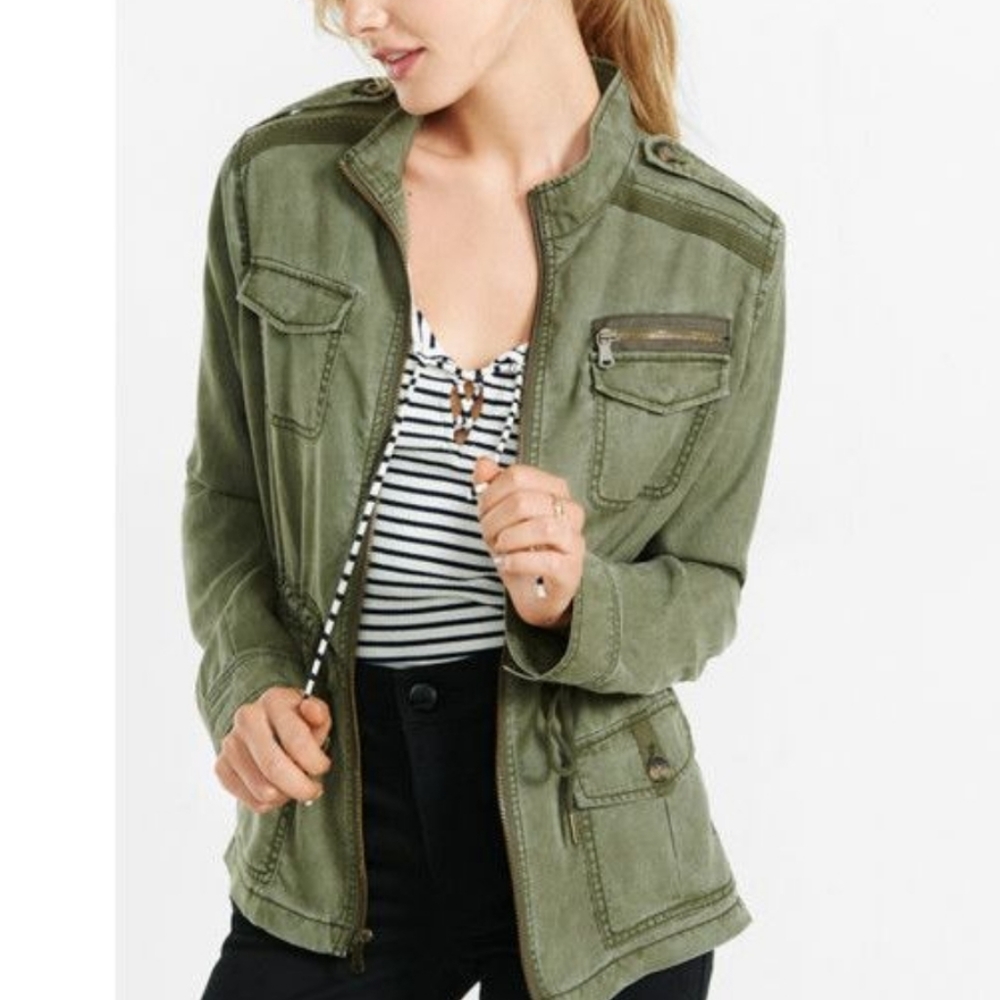 Express Olive Zip Utility Jacket